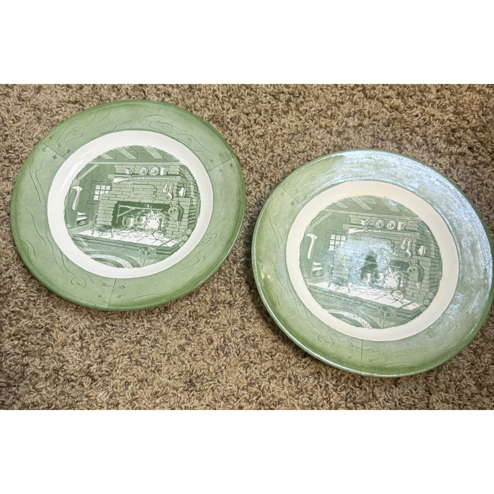Colonial Homestead by Royal China 10" Dinner Plates Fireplace Lot Of 2 Vintage